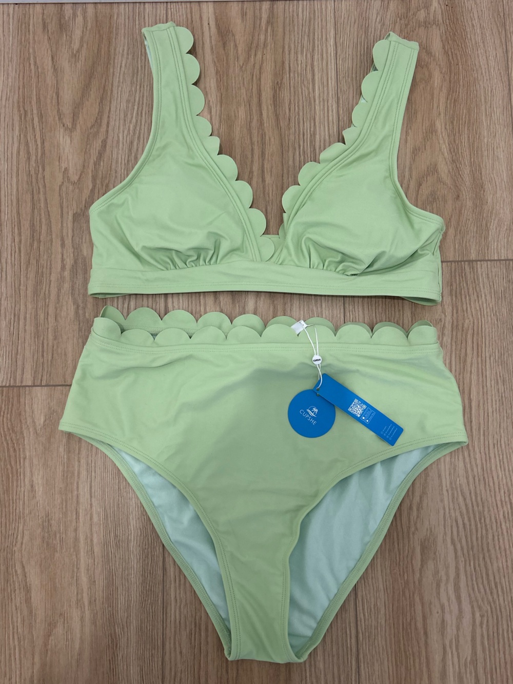 CUPSHE Light Green Scallop Edge Girls' Two-Piece Bikini